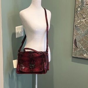 NWT Aimee Kestenberg East Side Satchel Ruby Embossed Snakeskin